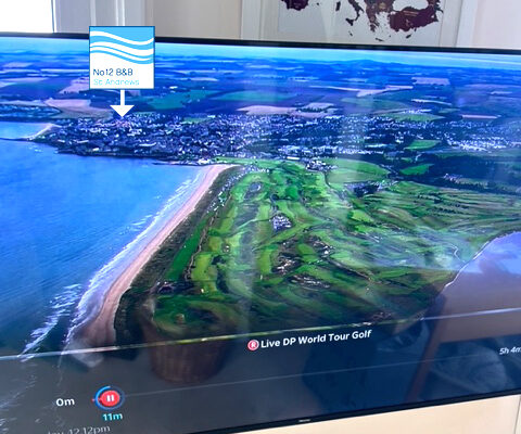 Aerial view of No12 and the St Andrews coastline